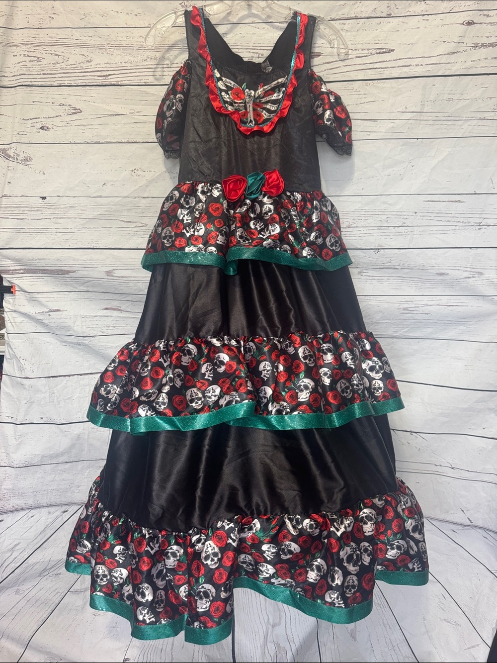 Día de los Muertos Black & Red Skull Floral Girls' XL Costume